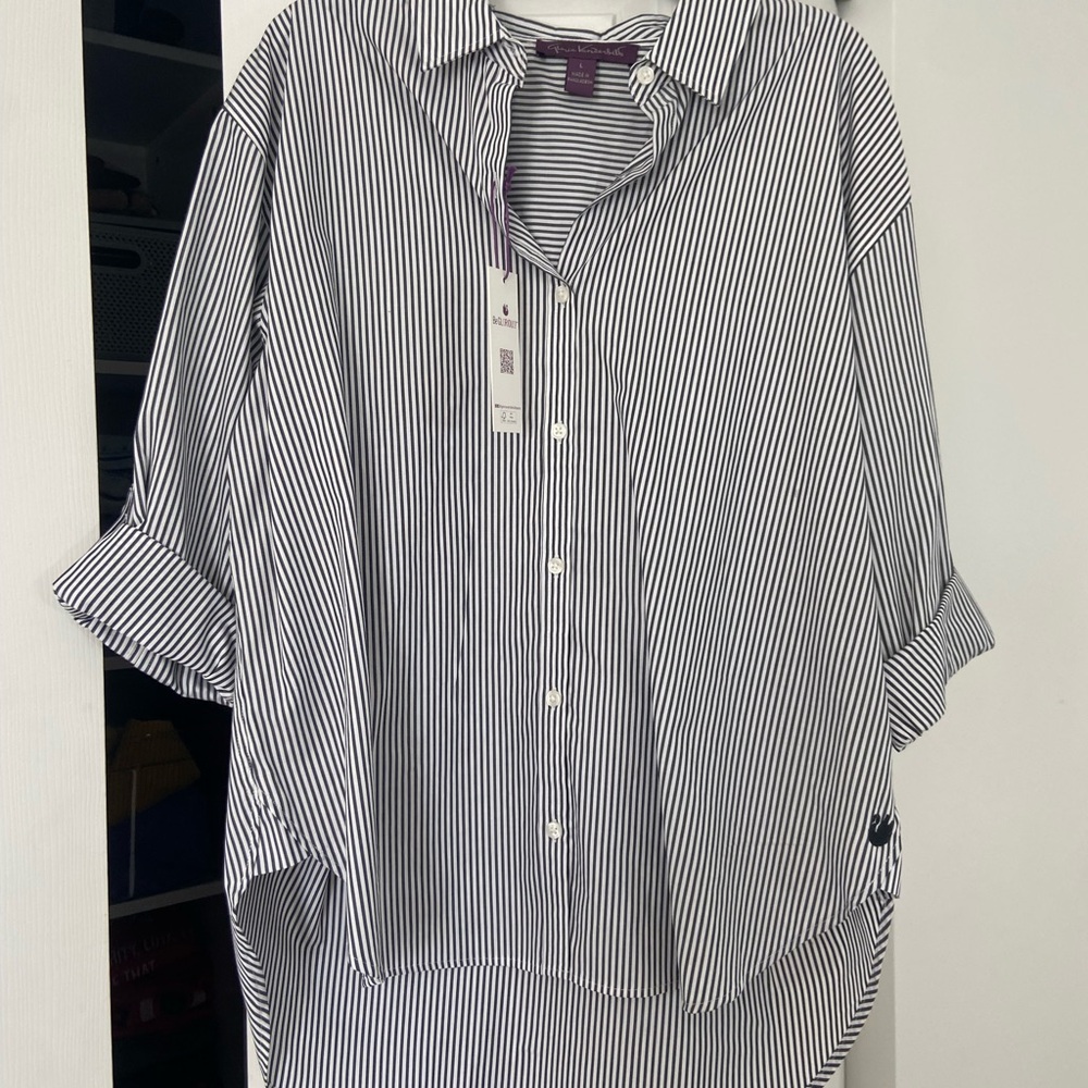Black and White Striped Button-Up Shirt